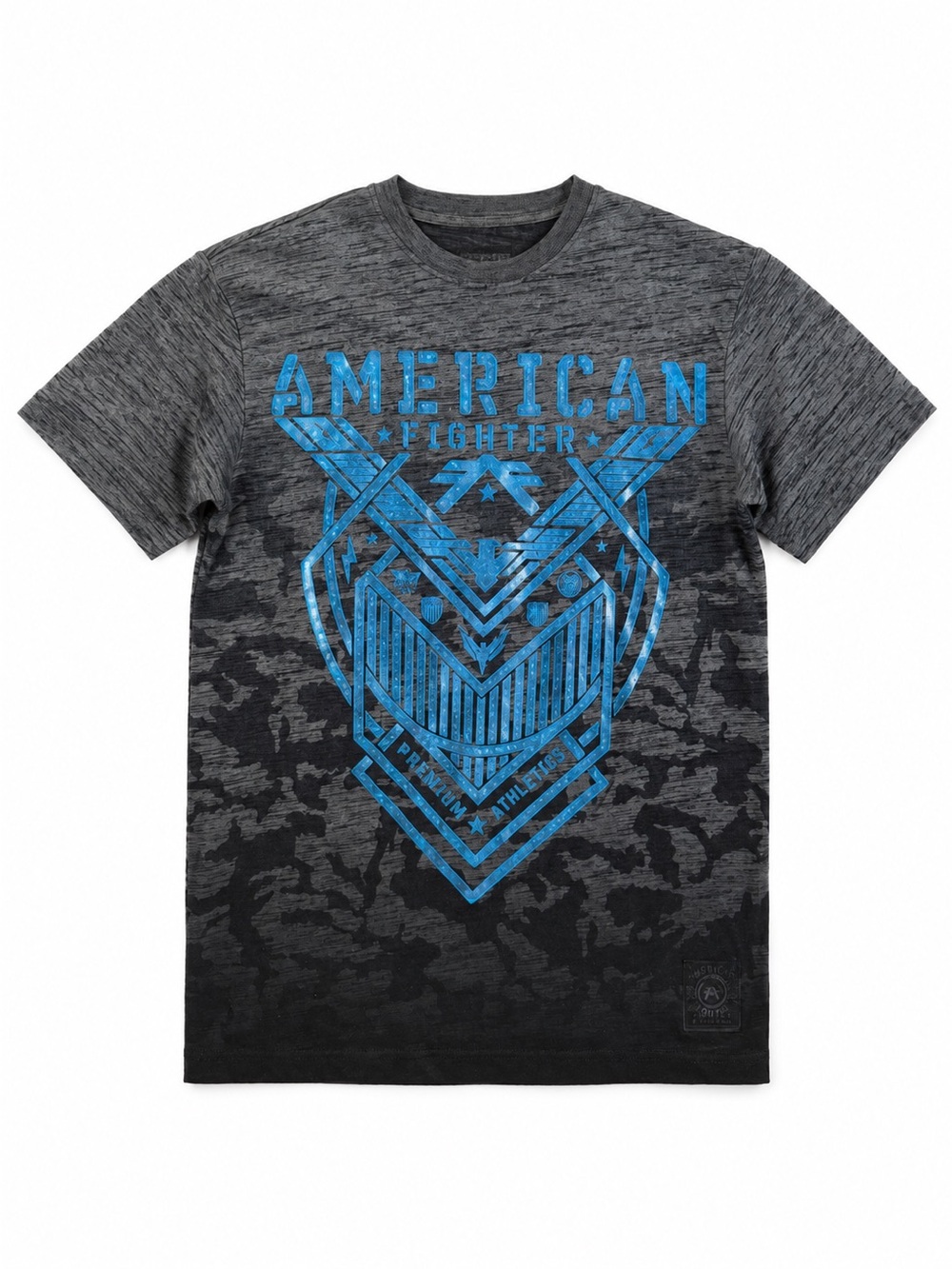 American Fighter Charcoal Gray Ombre Tee with Blue Graphic